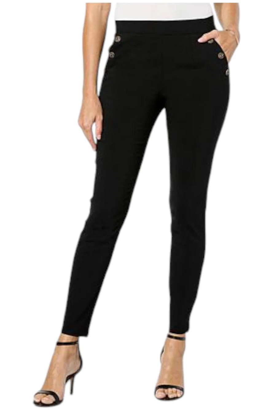 Nina Leonard Coconut Button Narrow Leg Pant Black - Regular